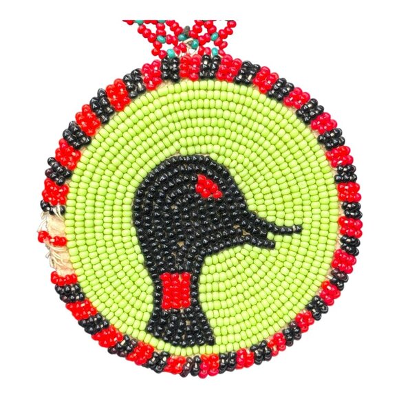 Handmade Native American Vtg Large Beaded Duck Medallion Pendant Necklace READ - Picture 2 of 7